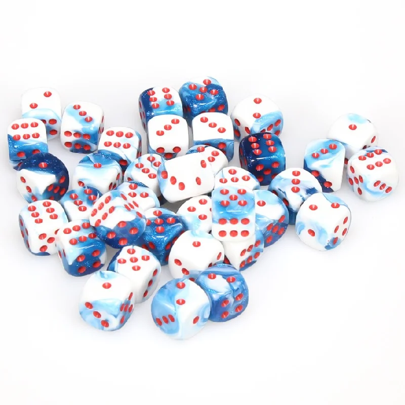 Gemini® 12mm d6 Astral Blue-White/red Dice Block™ (36 dice)