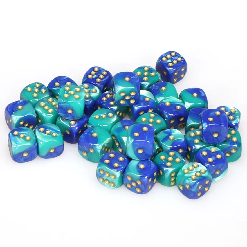 Gemini® 12mm d6 Blue-Teal/gold Dice Block™ (36 dice)