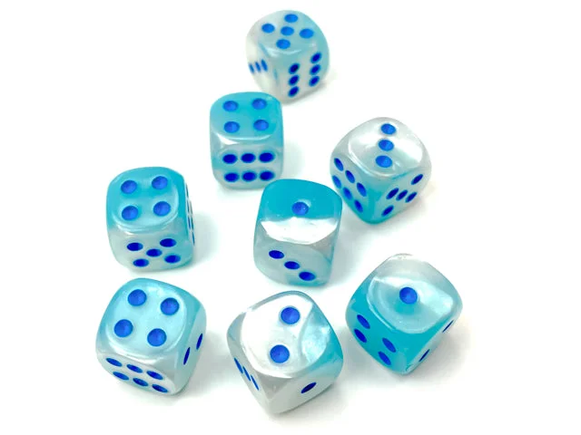 Gemini® 12mm d6 Pearl Turquoise-White/blue Luminary™ Dice Block™ (36 dice)