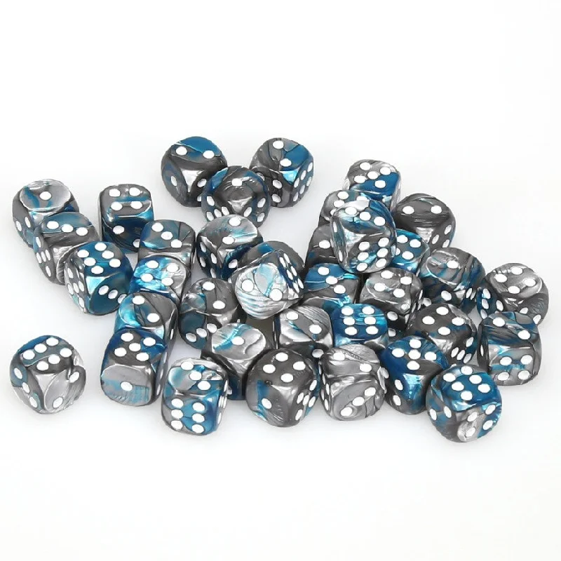 Gemini® 12mm d6 Steel-Teal/white Dice Block™ (36 dice)