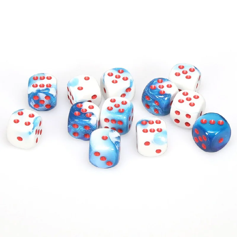 Gemini® 16mm d6 Astral Blue-White/red Dice Block™ (12 dice)