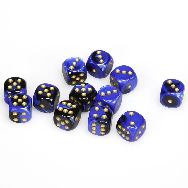 Gemini® 16mm d6 Black-Blue/gold Dice Block™ (12 dice)