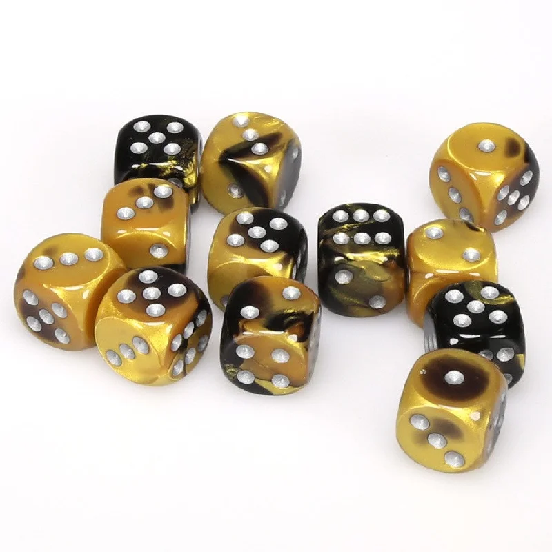 Gemini® 16mm d6 Black-Gold/silver Dice Block™ (12 dice)