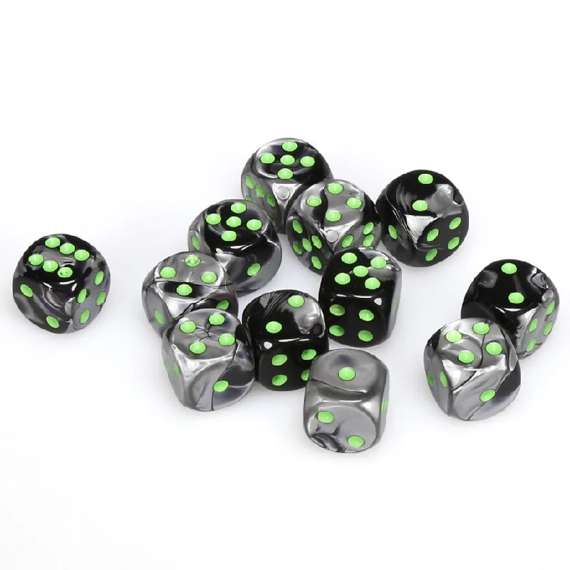 Gemini® 16mm d6 Black-Grey/green Dice Block™ (12 dice)