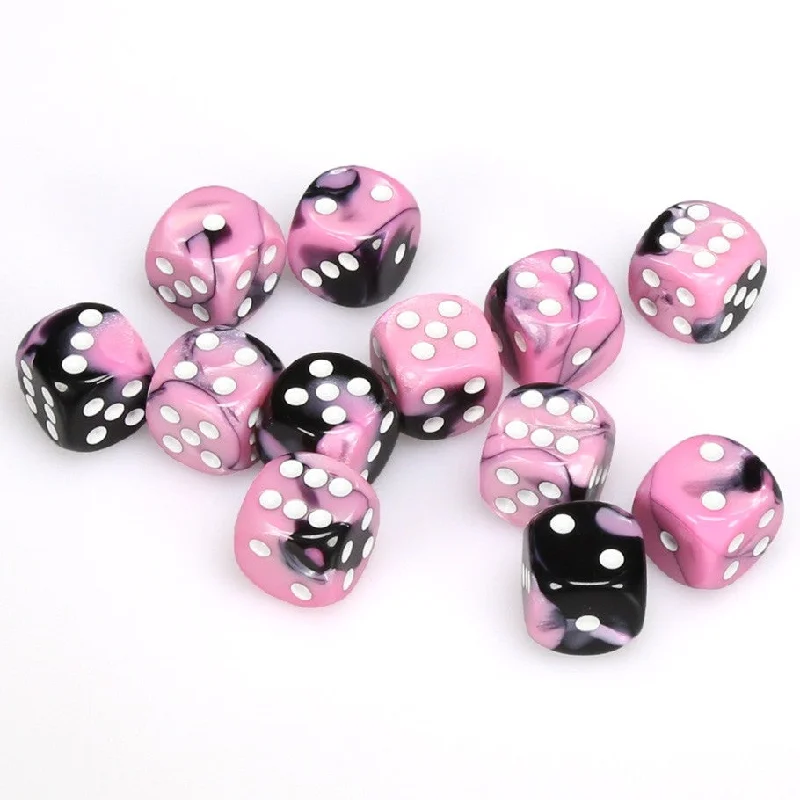 Gemini® 16mm d6 Black-Pink/white Dice Block™ (12 dice)