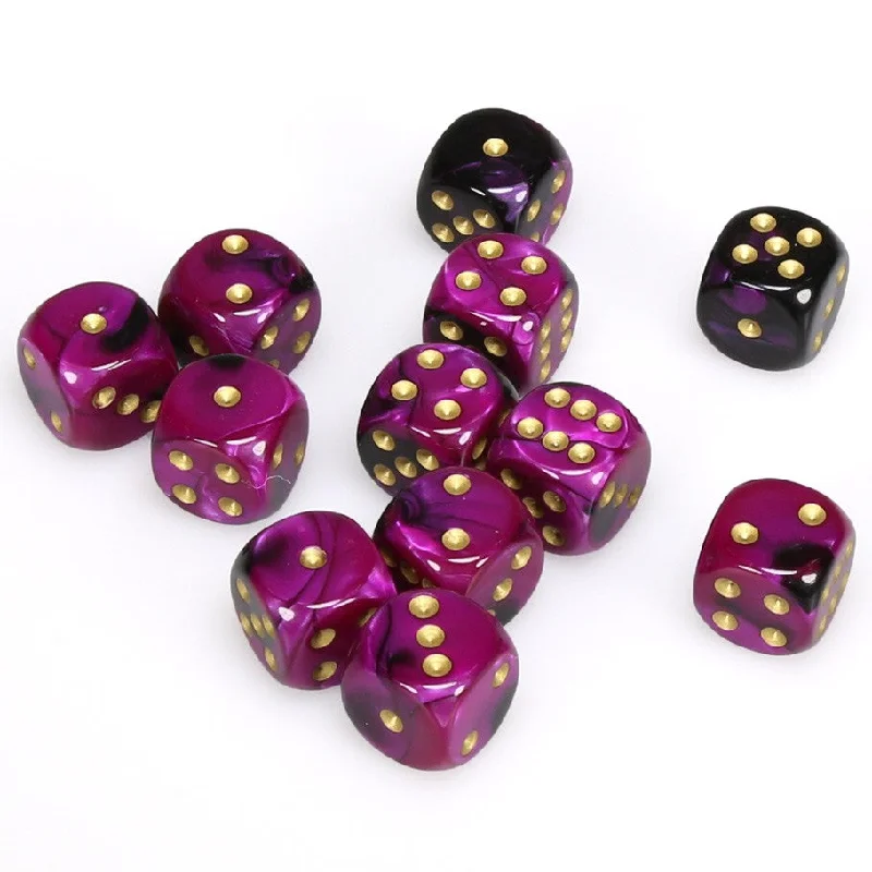 Gemini® 16mm d6 Black-Purple/gold Dice Block™ (12 dice)