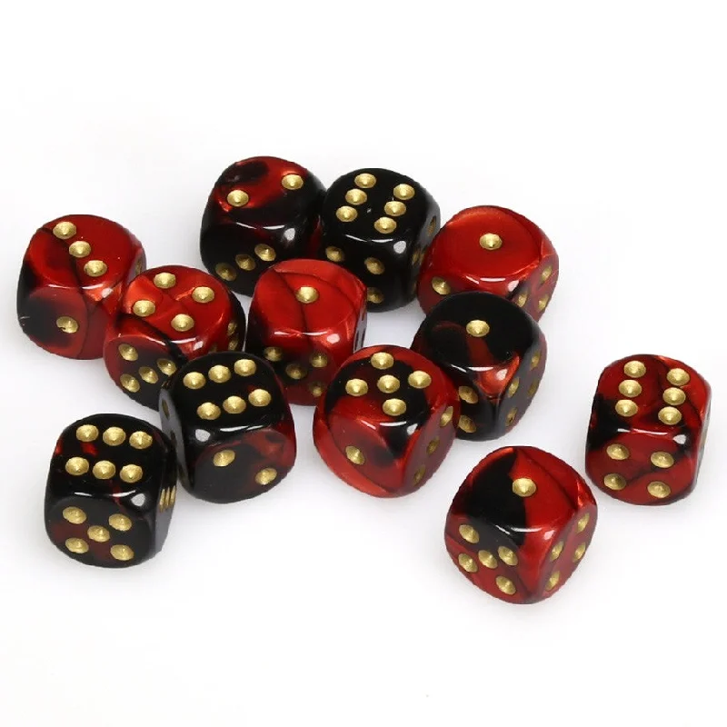 Gemini® 16mm d6 Black-Red/gold Dice Block™ (12 dice)