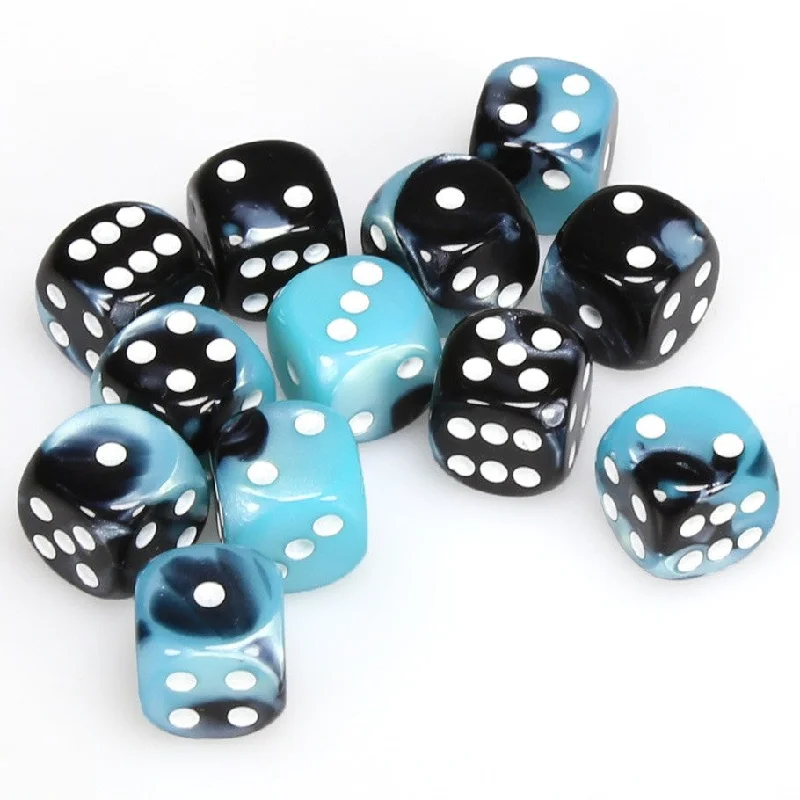 Gemini® 16mm d6 Black-Shell/white Dice Block™ (12 dice)