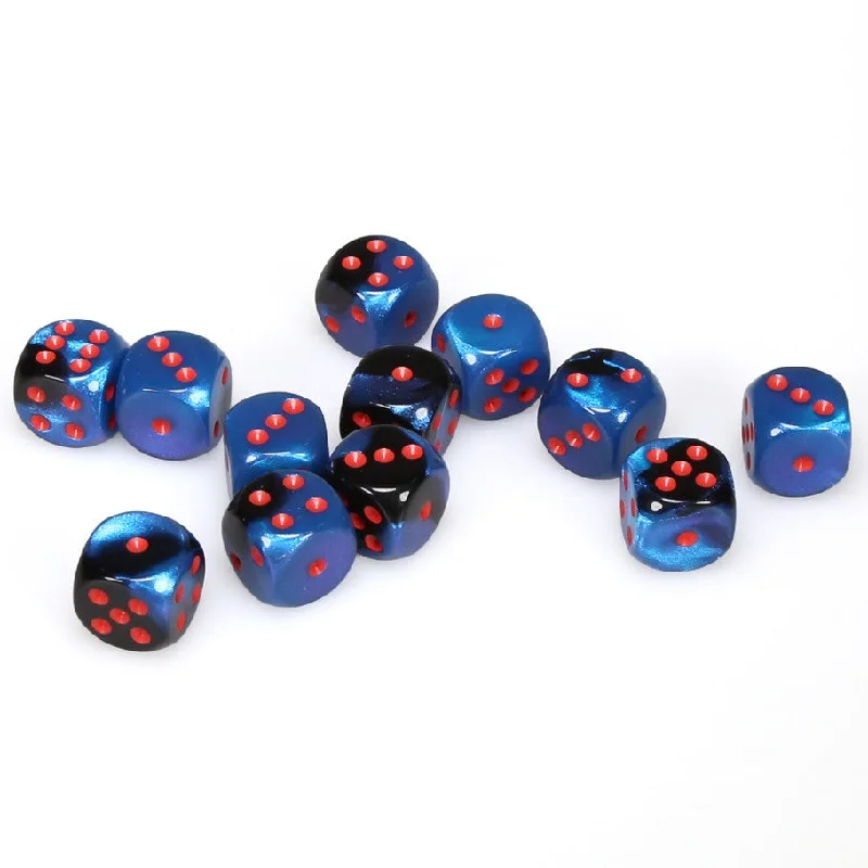 Gemini® 16mm d6 Black-Starlight/red Dice Block™ (12 dice)