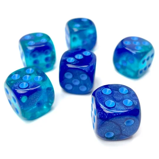 Gemini® 16mm d6 Blue-Blue/light blue Luminary™ Dice Block™ (12 dice)