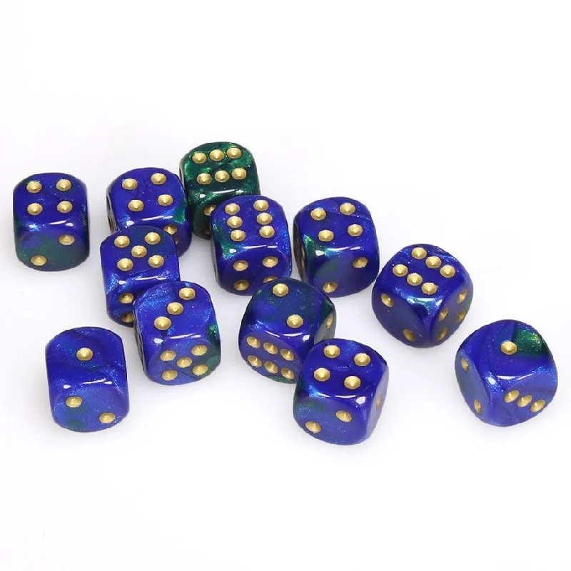 Gemini® 16mm d6 Blue-Green/gold Dice Block™ (12 dice)