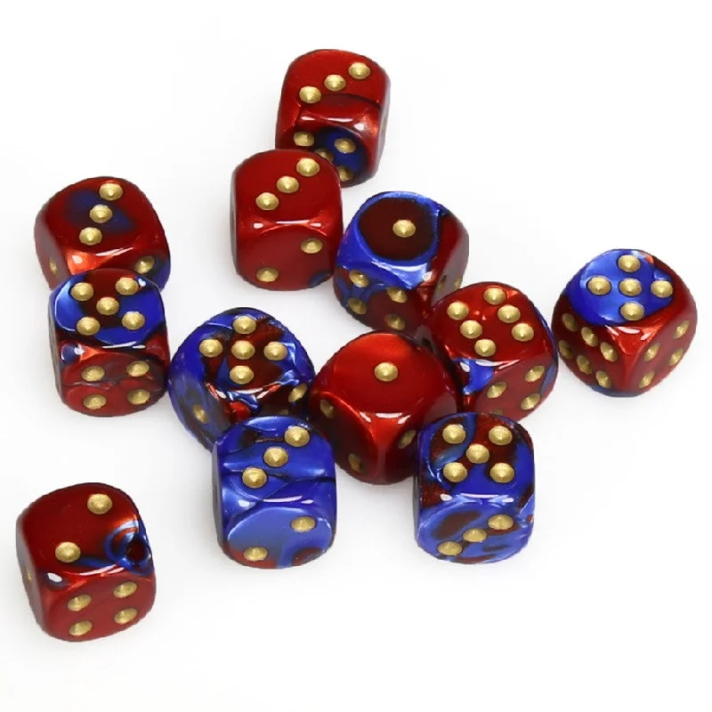 Gemini® 16mm d6 Blue-Red/gold Dice Block™ (12 dice)