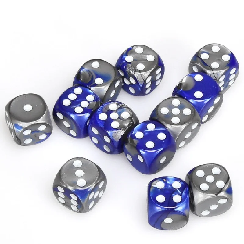 Gemini® 16mm d6 Blue-Steel/white Dice Block™ (12 dice)