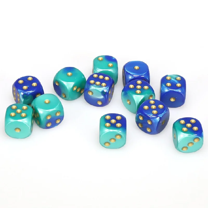 Gemini® 16mm d6 Blue-Teal/gold Dice Block™ (12 dice)