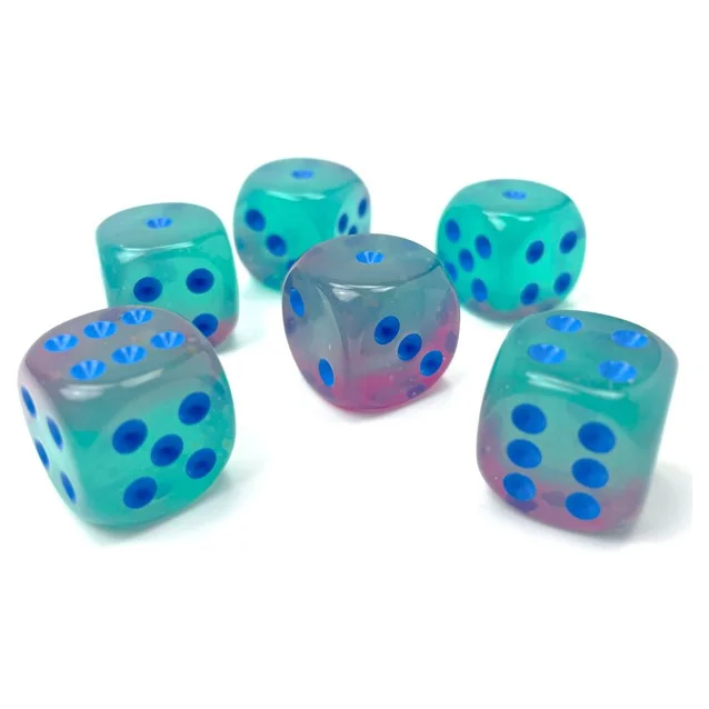 Gemini® 16mm d6 Gel Green-Pink/blue Luminary™ Dice Block™ (12 dice)