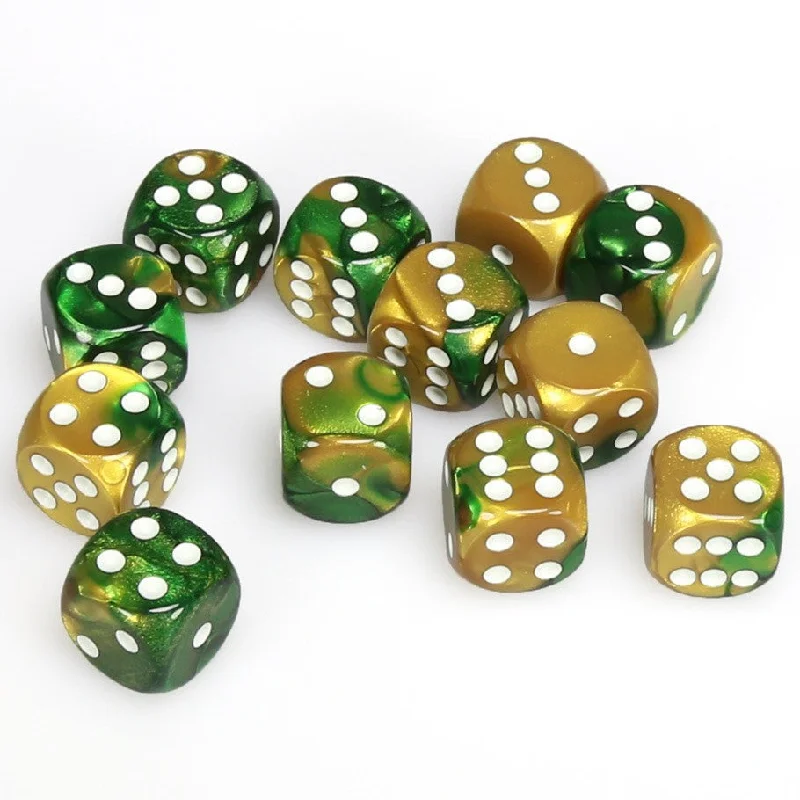 Gemini® 16mm d6 Gold-Green/white Dice Block™ (12 dice)