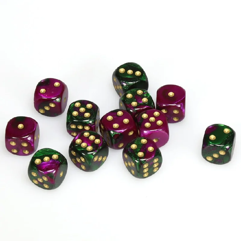 Gemini® 16mm d6 Green-Purple/gold Dice Block™ (12 dice)