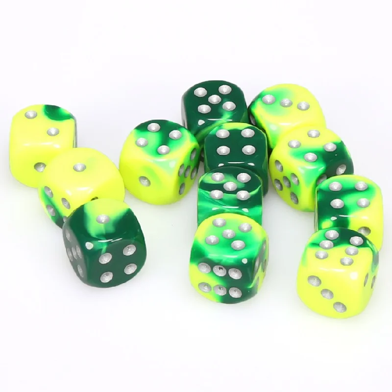 Gemini® 16mm d6 Green-Yellow/silver Dice Block™ (12 dice)