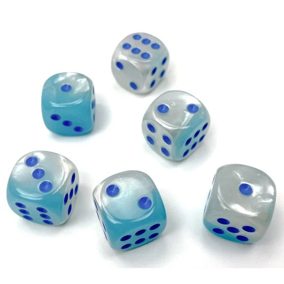 Gemini® 16mm d6 Pearl Turquoise-White/blue Luminary™ Dice Block™ (12 dice)