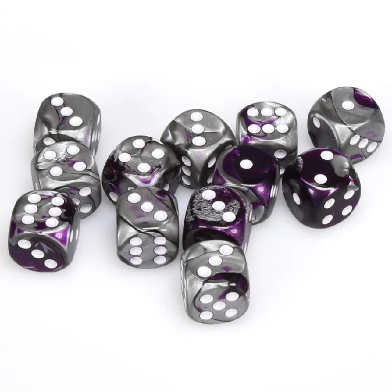 Gemini® 16mm d6 Purple-Steel/white Dice Block™ (12 dice)