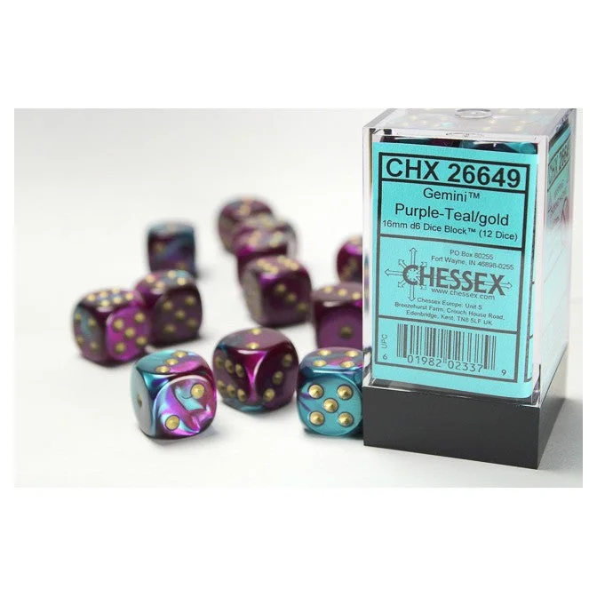 Gemini® 16mm d6 Purple-Teal/gold Dice Block™ (12 dice)