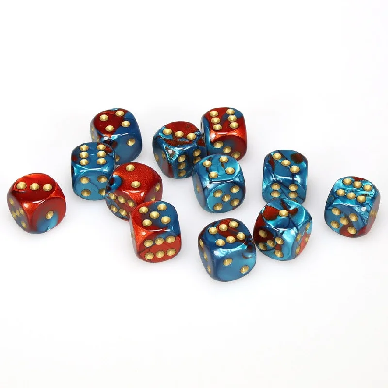 Gemini® 16mm d6 Red-Teal/gold Dice Block™ (12 dice)