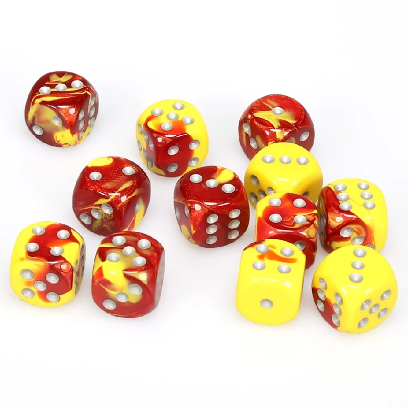 Gemini® 16mm d6 Red-Yellow/silver Dice Block™ (12 dice)