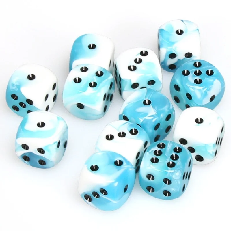 Gemini® 16mm d6 Teal-White/black Dice Block™ (12 dice)