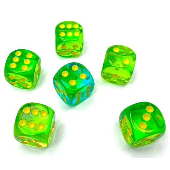 Gemini® 16mm d6 Translucent Green-Teal/yellow Dice Block™ (12 dice)