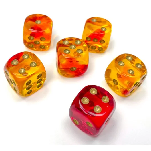 Gemini® 16mm d6 Translucent Red-Yellow/gold Dice Block™ (12 dice)