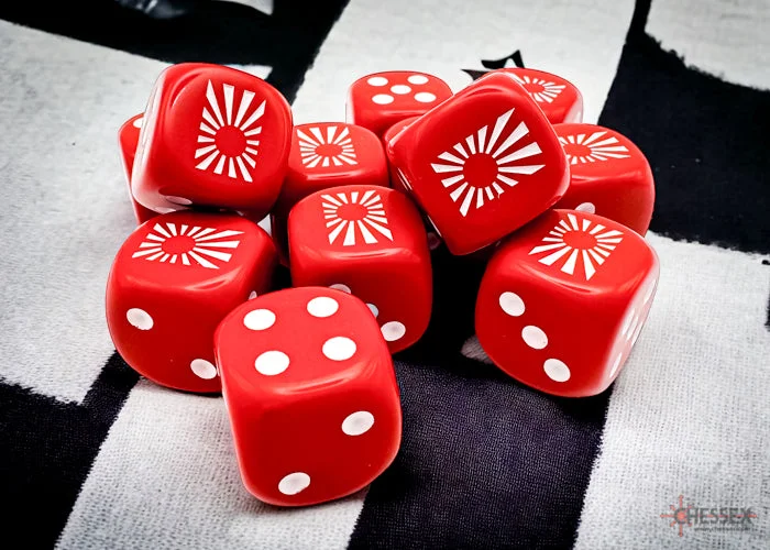 Japan War Dice Opaque Red/white 16mm d6 Dice Block (12 dice)