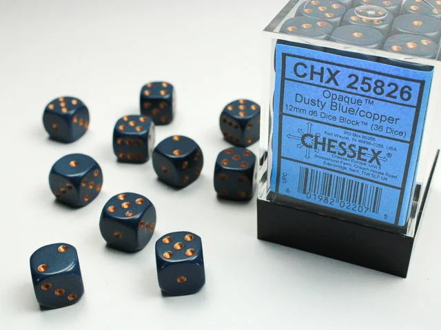 Opaque 12mm d6 Dusty Blue/copper Dice Block™ (36 dice)