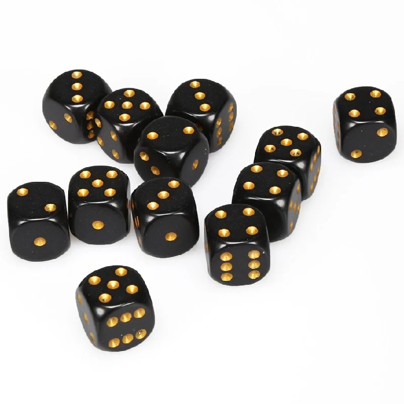 Opaque 16mm d6 Black/gold Dice Block™ (12 dice)