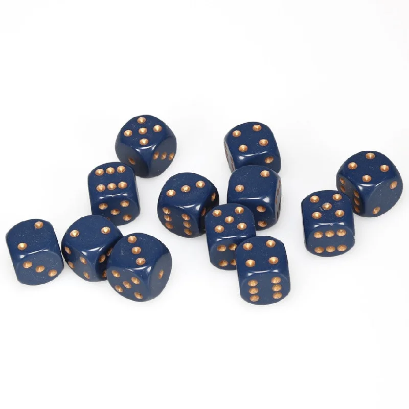 Opaque 16mm d6 Dusty Blue/copper Dice Block™ (12 dice)