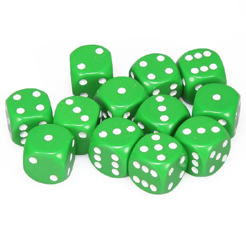 Opaque 16mm d6 Green/white Dice Block™ (12 dice)