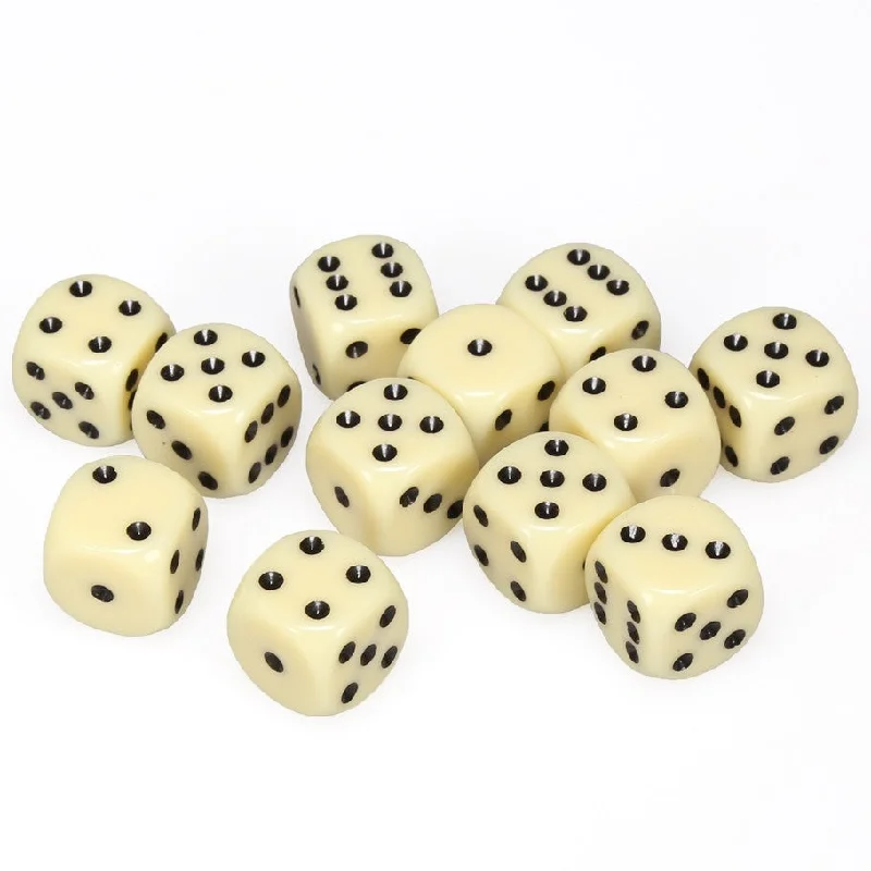 Opaque 16mm d6 Ivory/black Dice Block™ (12 dice)