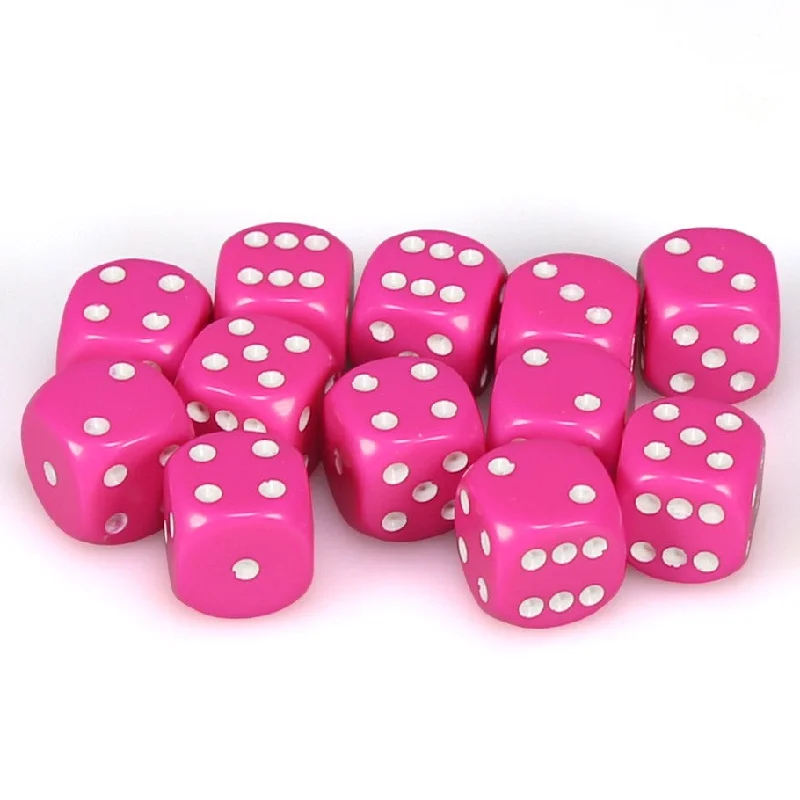 Opaque 16mm d6 Pink/white Dice Block™ (12 dice)