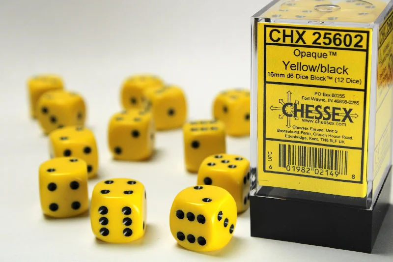 Opaque 16mm d6 Yellow/black Dice Block™ (12 dice)