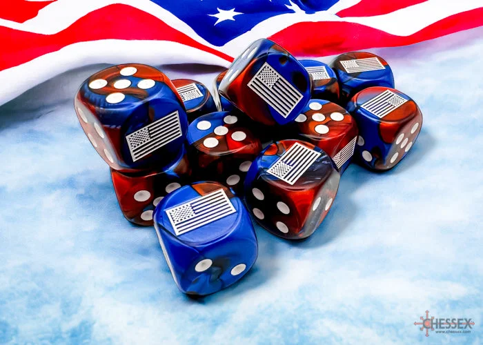 United States War Dice Gemini® Blue-Red/white 16mm d6 Dice Block (12 dice)