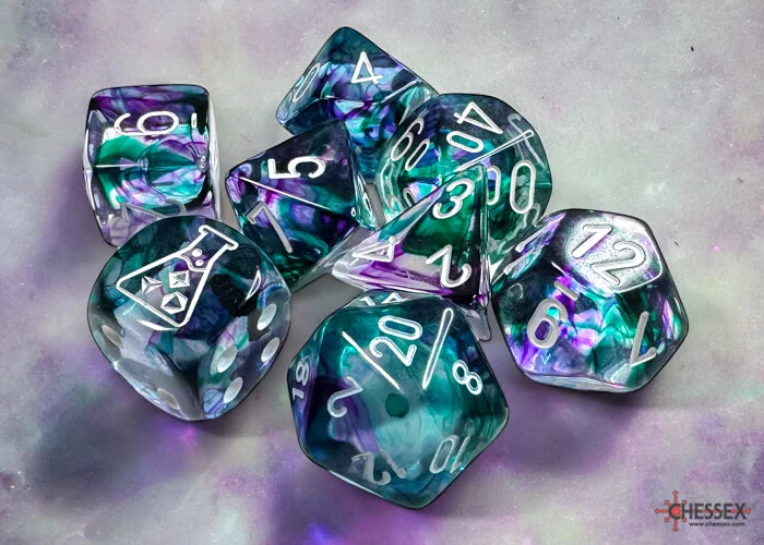 CHX 30068 Lab Dice 8 Nebula/Fluorite/White polyhedral 7-die set (with bonus die)