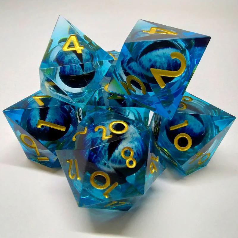 Liquid Core Dragon Eye Dice Kit - Blue in Black Suedecloth Pouch