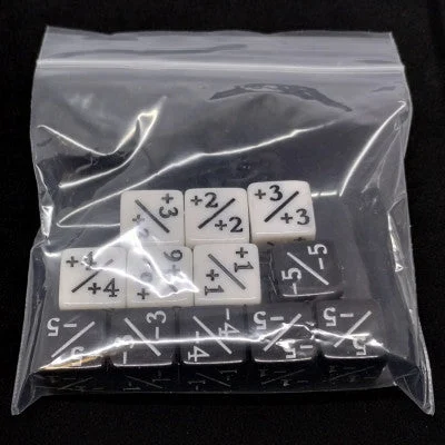 Positive and Negative Counter Dice - Black & White 16mm (Set of 12)