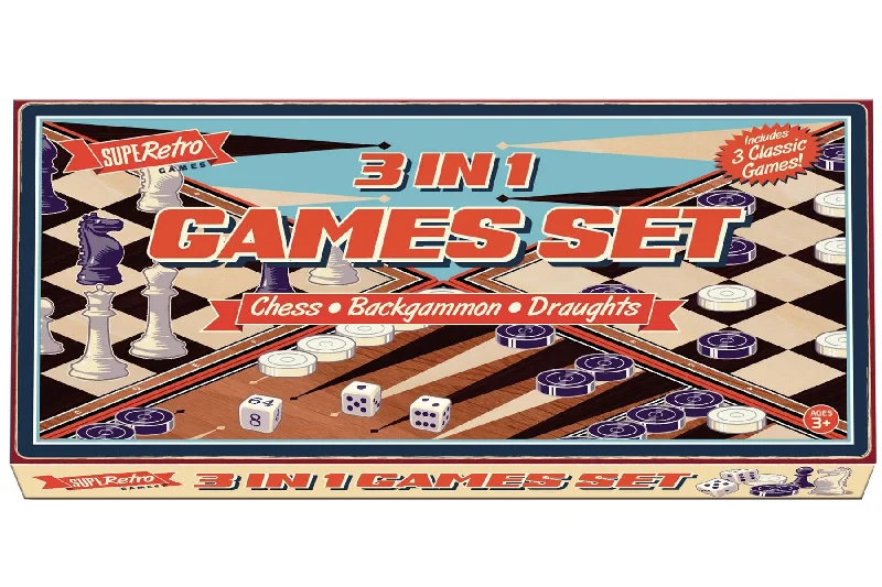 Retro 3 in 1 Classic Board Games Set